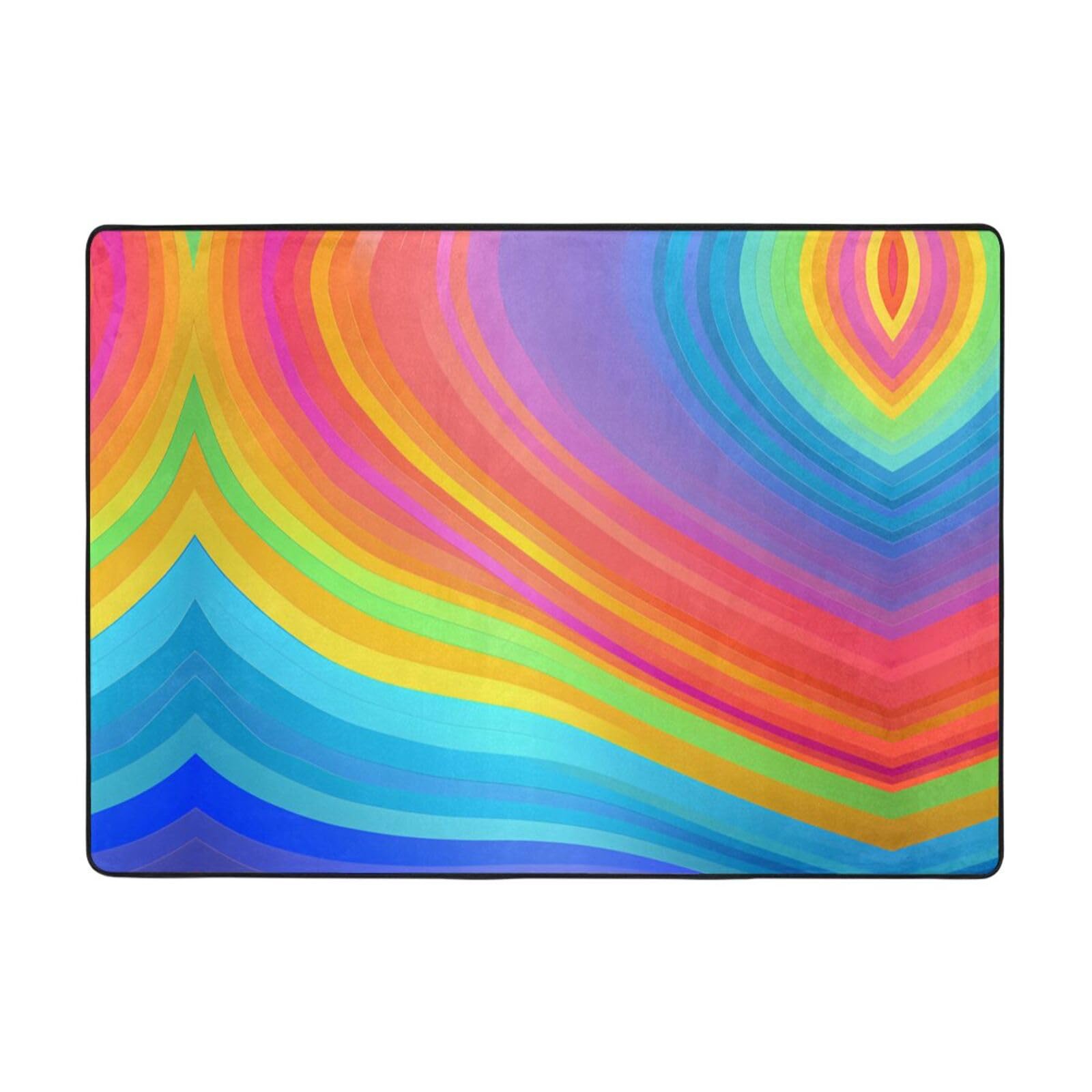 Tapis de sol à rayures arc-en-ciel doux au toucher pour chambre