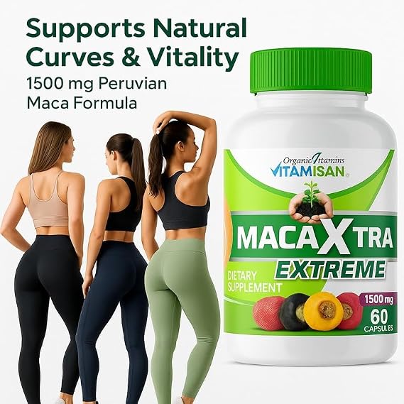 VITAMISAN Maca Xtra Extreme 1500 mg Maca Root + Aguaje Extract 1500 mg 60 Capsules Supports Energy & Hormonal Balance Non-GMO, Gluten-Free, Made in USA