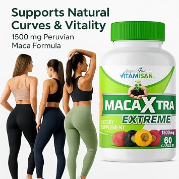 VITAMISAN Maca Xtra Extreme 1500 mg Maca Root + Aguaje Extract 1500 mg 60 Capsules Supports Energy & Hormonal Balance Non-GMO, Gluten-Free, Made in USA