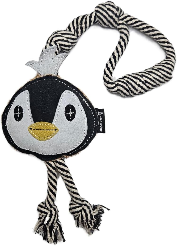 Samyuktha Premium Dog Toy | Natural Suede Leather Chew Toy/Rope Toy | Eco-Friendly, Durable, Non-Toxic & Fun | for Small, Medium, Large & XL Dogs | Levin The Penguin