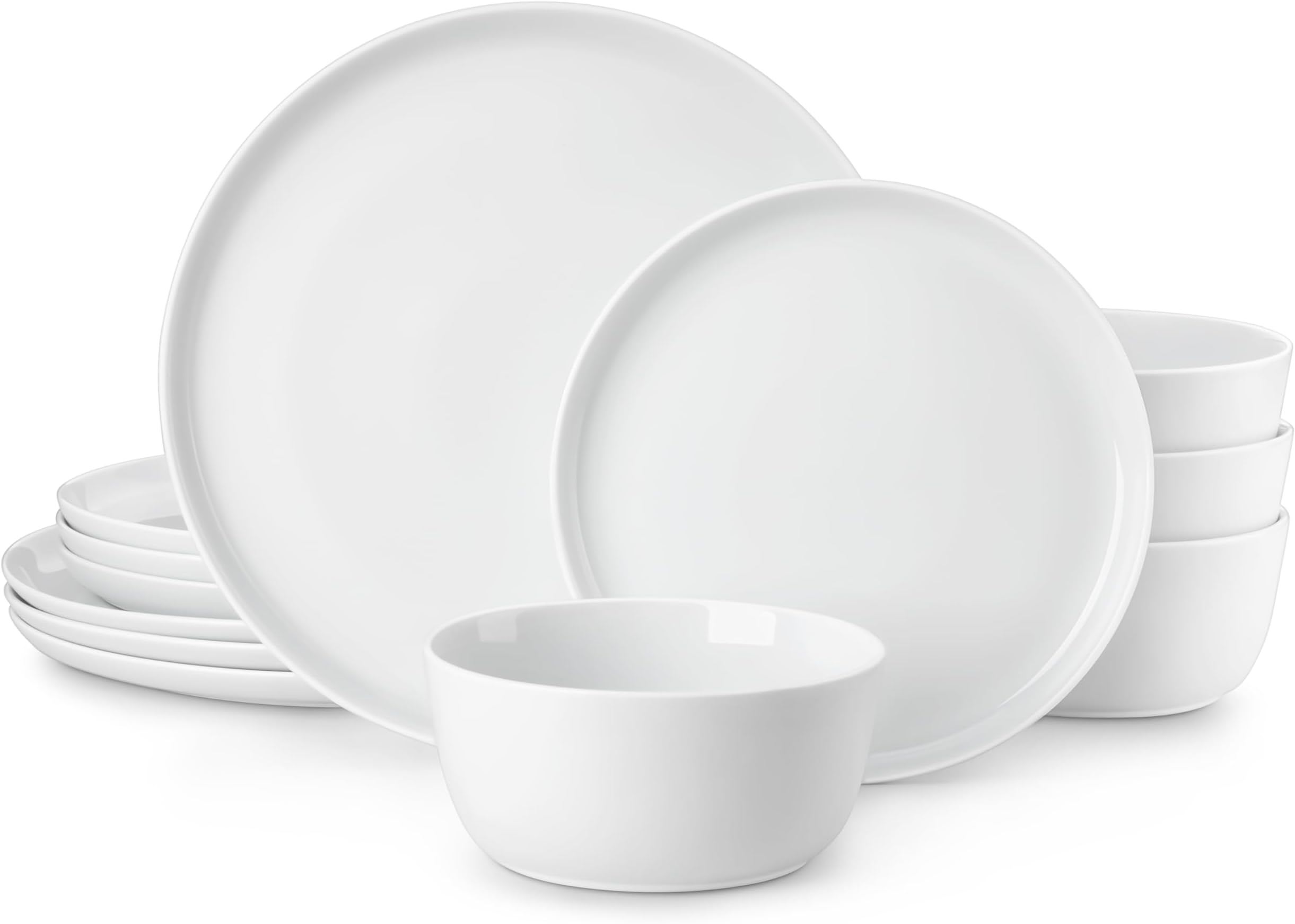 MALACASA Dinner Set, 12 Pieces Ceramic Dinnerware Service for 4, White Porcelain Crockery Set, Include Plates and Bowls, Premium Ceramic Dinnerware Sets, Lexi Series