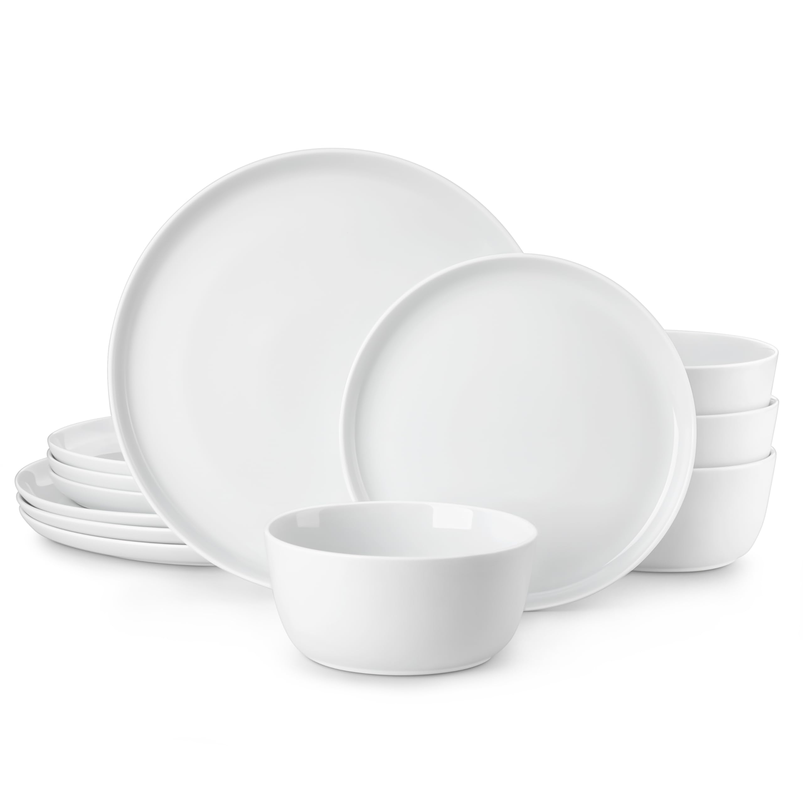 MALACASA Dinner Set, 12 Pieces Ceramic Dinnerware Service for 4, White Porcelain Crockery Set, Include Plates and Bowls, Premium Ceramic Dinnerware Sets, Lexi Series