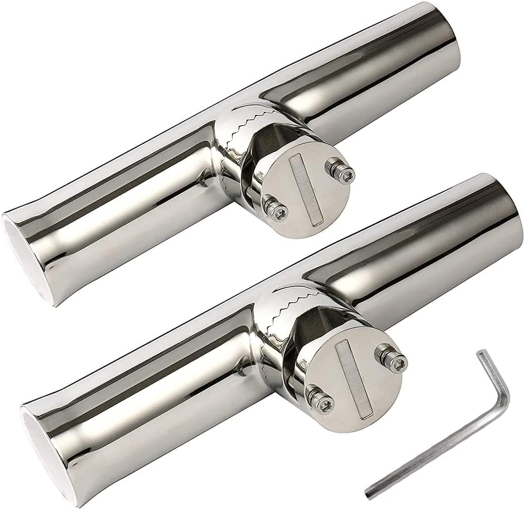 Amarine Made 2 Pcs Fishing Rod Holder, Stainless Tournament Style Clamp on Rod Holder, Rail Mount Fishing Pole Holder for Rails 7/8" to 1"