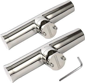 Amarine Made 2 Pcs Fishing Rod Holder, Stainless Tournament Style Clamp on Rod Holder, Rail Mount Fishing Pole Holder for Rails 7/8" to 1"