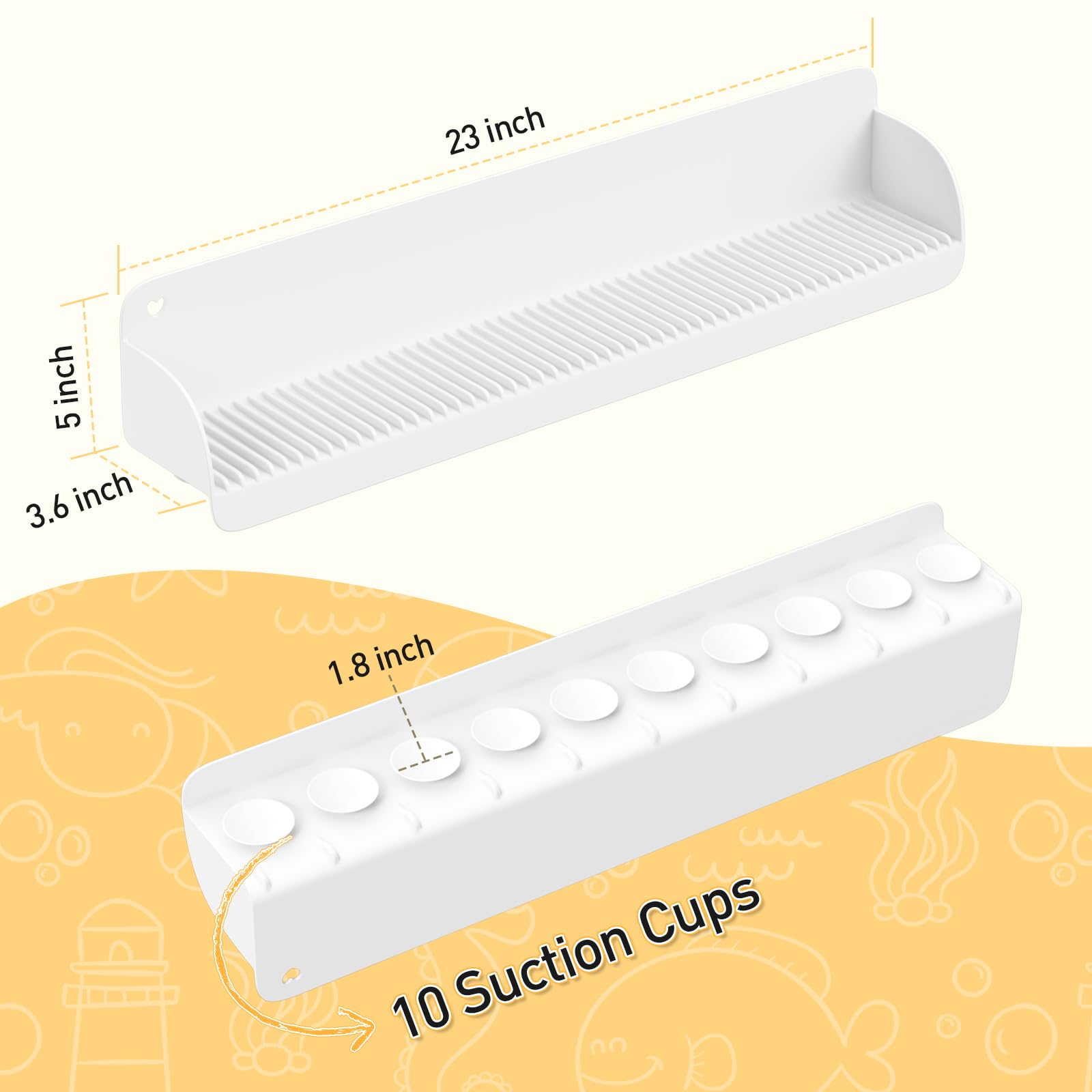 Paraspruzzi per vasca da bagno da 61 cm, con 10 ventose, in silicone, paraspruzzi per vasca da bagno, vassoio giocattolo da bagno, mensola da gioco per bambini, universale per bagno, lavello della