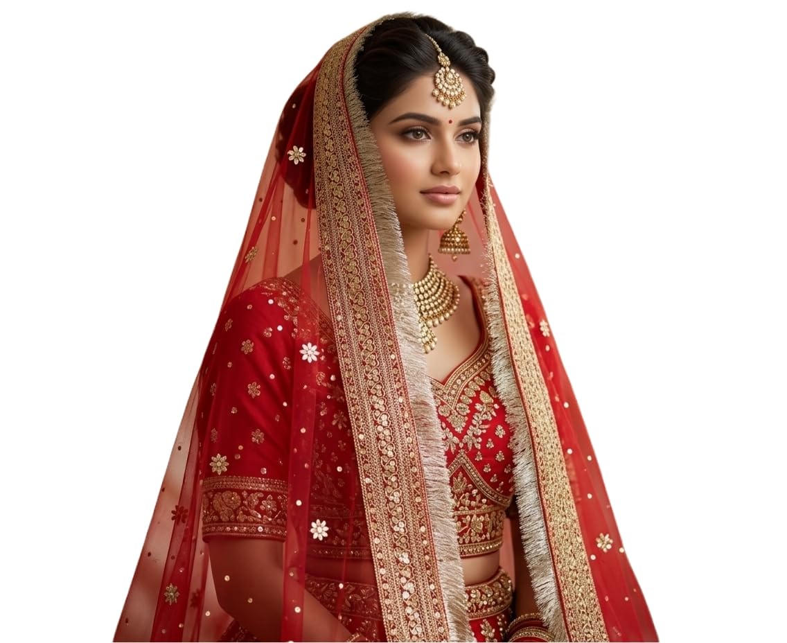 navti creations Women Heavy Red Net Dupatta Of Katrina Kaif Marriage With 4 Side Golden Kiran Frill (2.25M)-picture-36