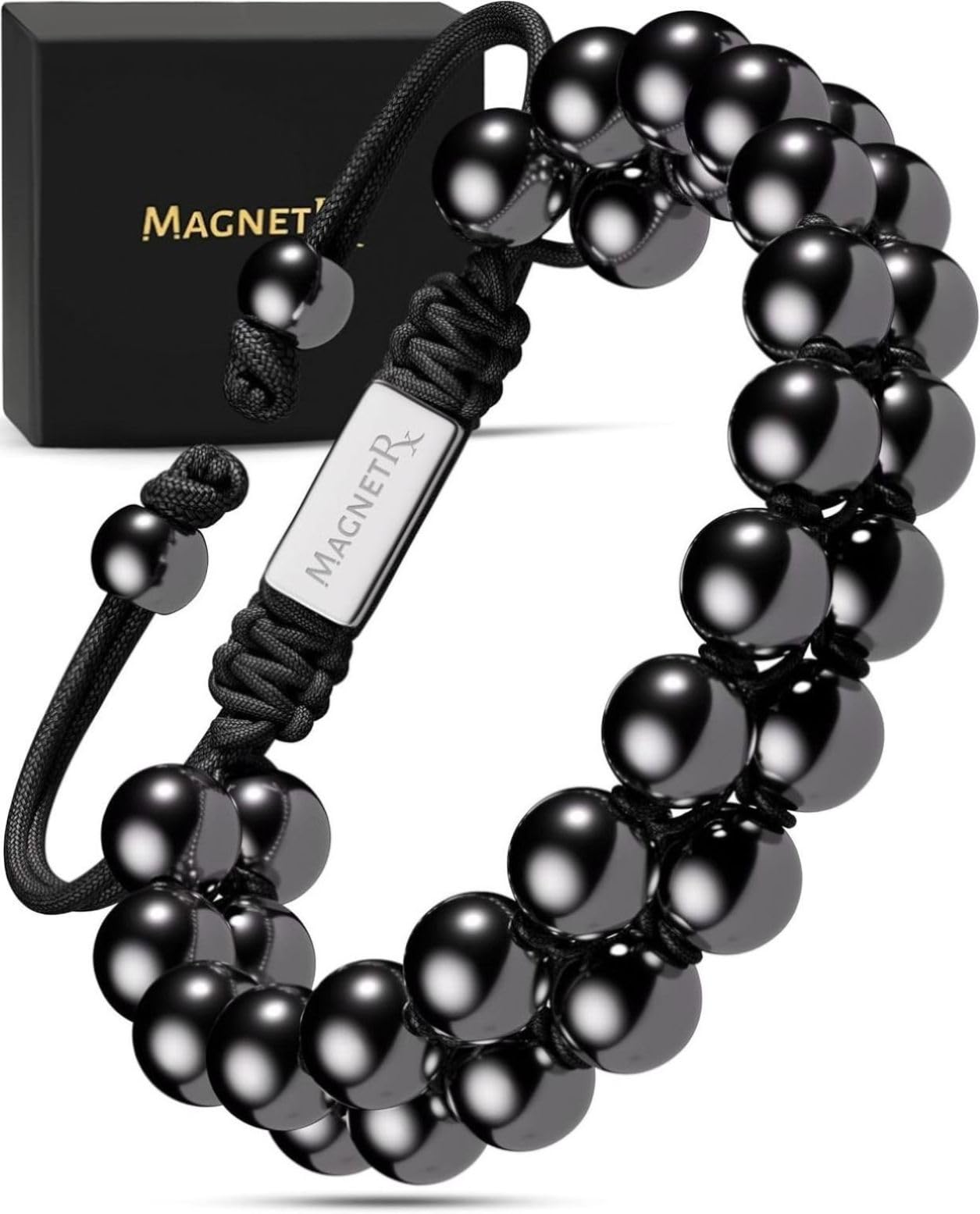 MagnetRX® Bracciale Magneticoin Ematite – Elegante Braccialetto Magnetico Regolabile – Realizzato a Mano (Double Strength 8mm)