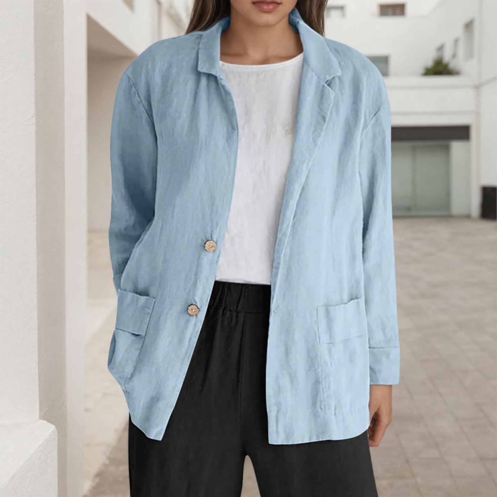 Mélange de coton et de lin doux décontracté pour vestes chemises boutonnées pour femmes, hauts d'automne légers à superposer en mélange de coton et de lin doux, décontracté pour vestes chemises