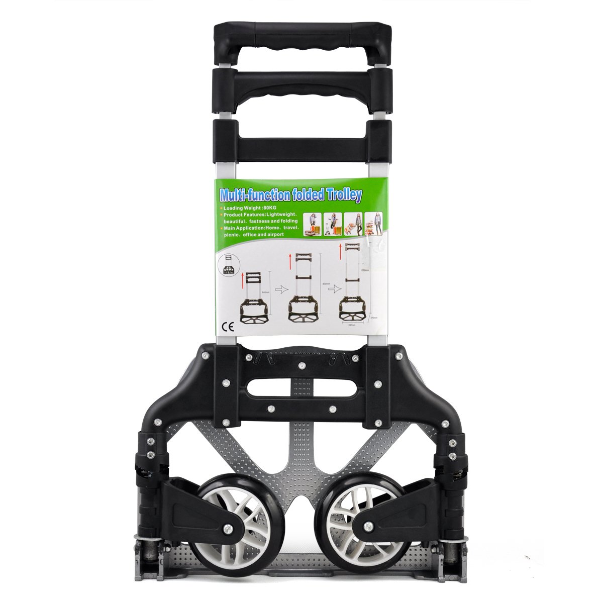 Yaheetech Diable Chariot de Transport Pliant Main Réglable de 64cm à 100cm en Aluminium Charge Max 75kg avec Bandes Elastique
