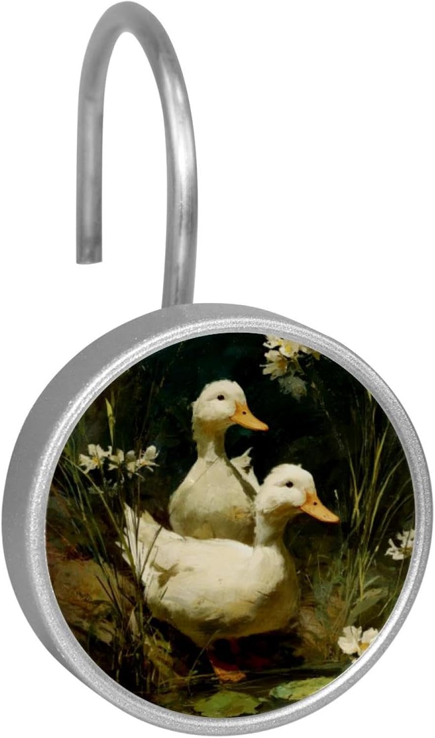 12PCS Wild White Ducks (2) Shower Curtain Hooks Rings for Bathroom, Decorative Shower Curtain Hooks Rods Curtains and Liner