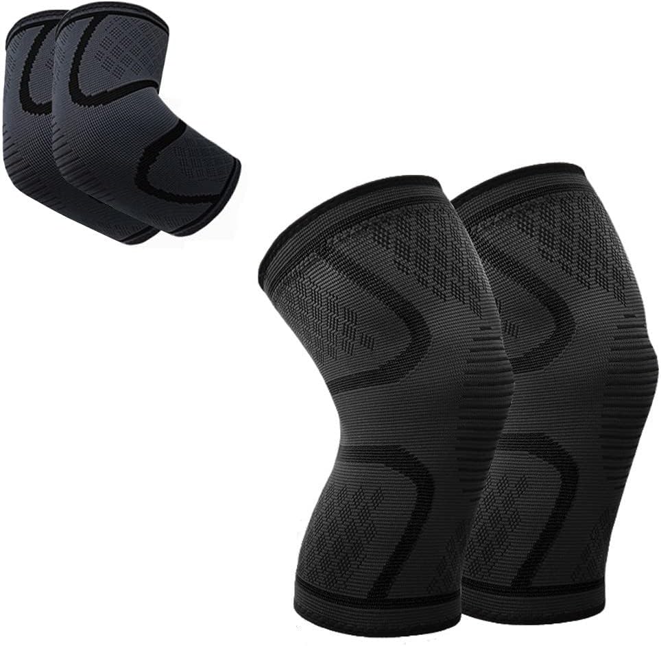 Knee and Elbow Pads Protective Gear Set Compression Sleeve for Running,Meniscus Tear, Arthritis, Joint Pain Relief for Men & Women