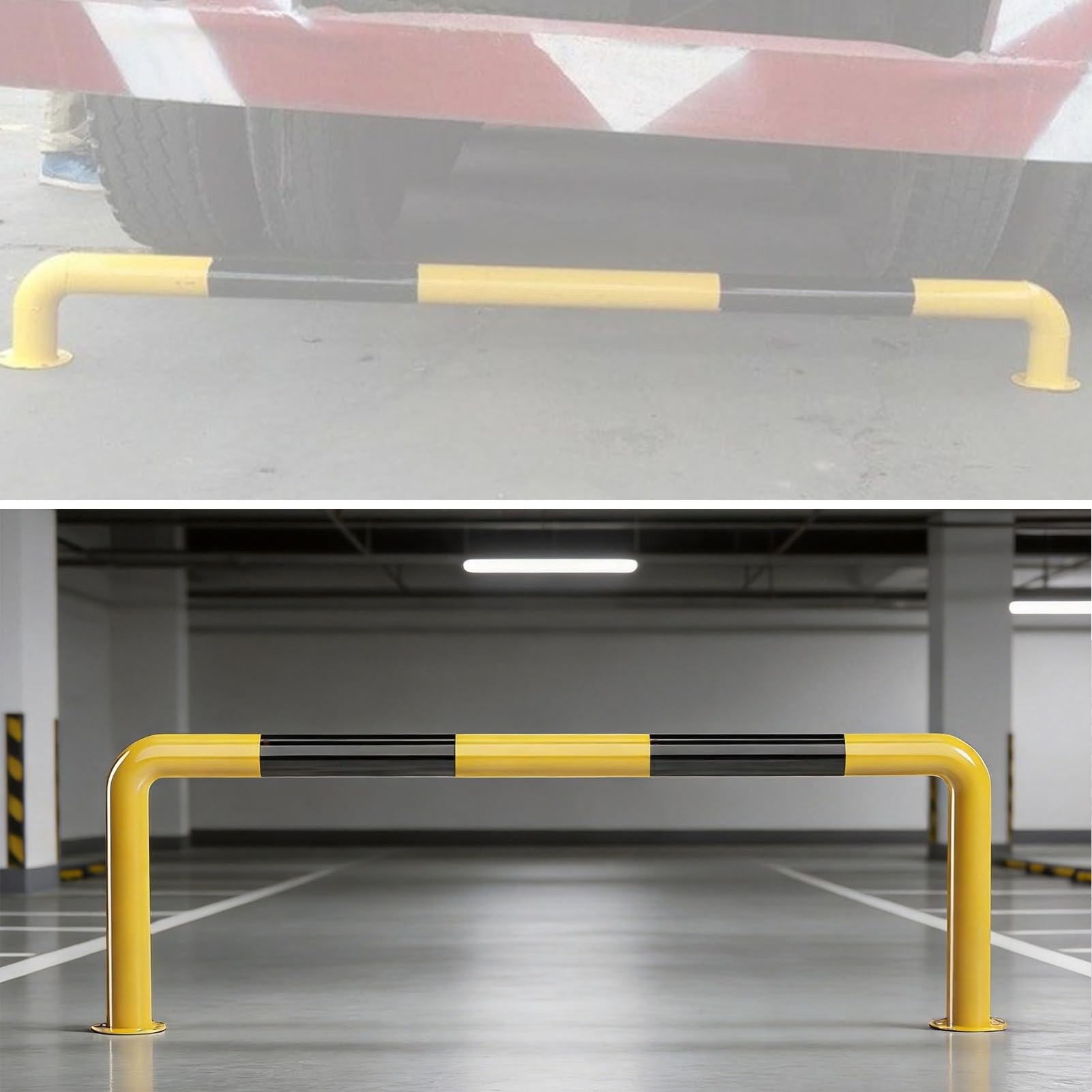Barriera di parcheggio a forma di U, protezione anti-collisione, blocco paraurti ad alta visibilità, tubo in acciaio resistente per la sicurezza del parcheggio