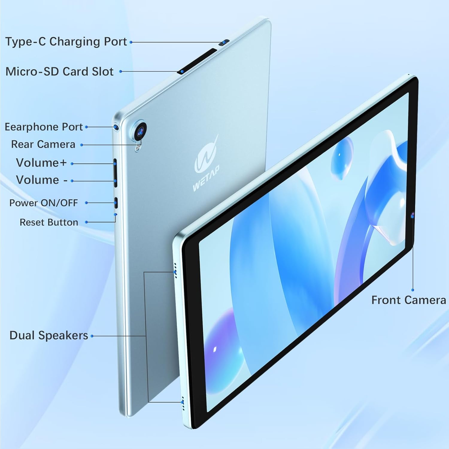 WeTap Tablet Android 12.0 da 10 pollici M10, 2GB RAM 32GB Storage | WIFI 6 | Quad-Core | 1280x800 | Dual Camera | 6000mAh | Google GMS Certified | Azzurro WeTap Tablet Android 12.0 da 10 pollici M10, 2GB RAM 32GB Storage | WIFI 6 | Quad-Core | 1280x800 | Dual Camera | 6000mAh | Google GMS Certified | Azzurro