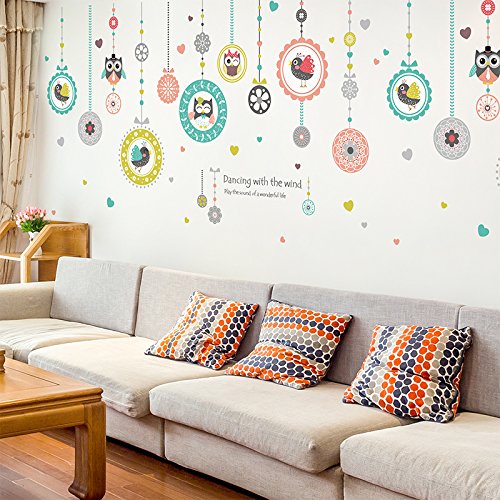 SecondStep Breeze Bell Bird Lovely Circular Toilet Decorate 150*80 CM Creative Wall Stickers Fashion Wall Decals Environmental Protection Wall Mural Home Decoration Plane Decorative Material Wallpaper