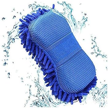 Piyuda Multipurpose 2 in 1 Chenille Hand Duster with Microfiber Mitts and Sponge with Grip Holding Car Accessories