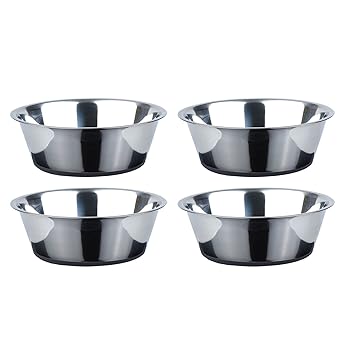 PEGGY11 Set of 4 Deep Stainless Steel Dog Bowls with a Anti-Slip Bottom, Metal Dog Food & Water Bowl, Perfect for Small, Medium, Large and Extra Large Sized Dogs