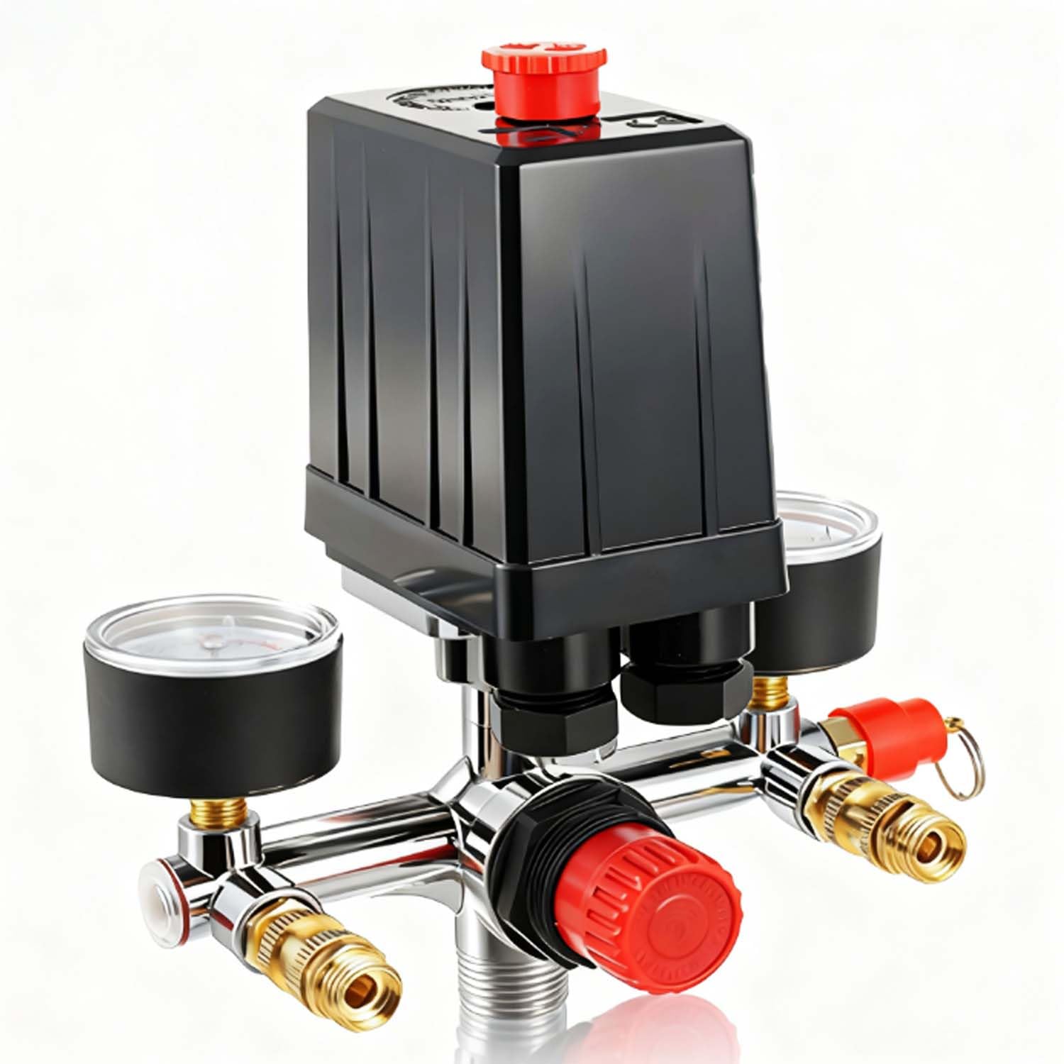 Cddcwz Black Air Compressor Pressure Switch Control Valve, 90-120Psi Adjustable Manifold Regulator Gauge Compressor Pressure Valve Switch Control 220/380V For Air Compressor(0-180 Psi Gauge Range)