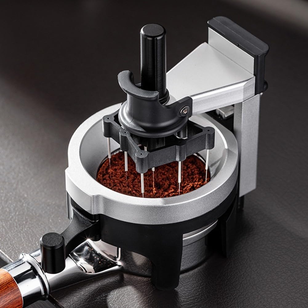 Herramienta de distribución de espresso con 12 agujas para agitador wdt, distribuidor de café de profundidad ajustable para portafiltro de 58 mm para accesorios de barista, aleación de aluminio, negro