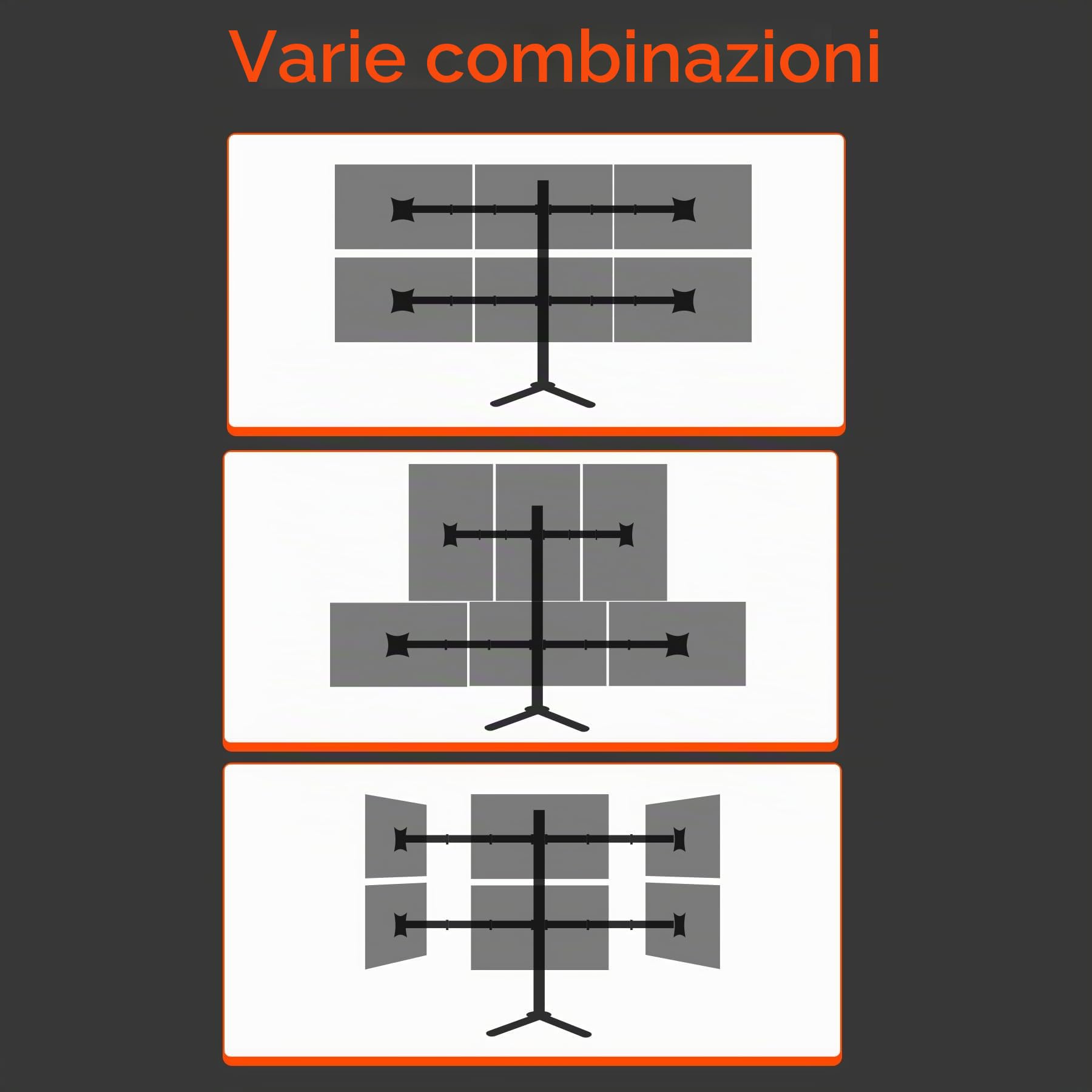 Supporto 6 Monitor de 13 à 27 Pollici Braccio per Monitor Carico massimo di 9 kg per schermo, Rotazione di 360 gradi, Due metodi di installazione X35 6P