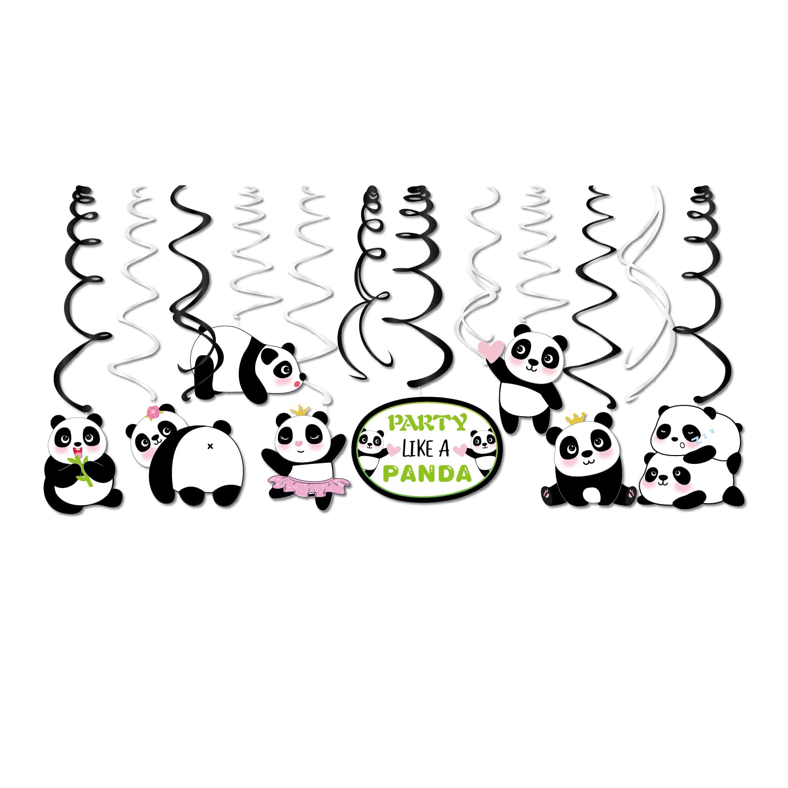 Panda Hängedekoration Mit Wirbeln – 30-teiliges Set Für Panda-Party – Bunte Folienwirbel & Figuren