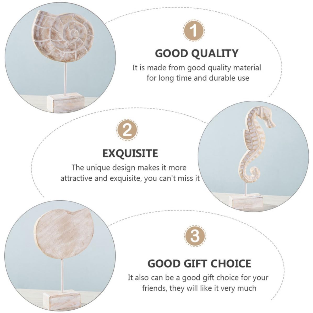 GALPADA Juego de 3 Piezas de Decoración de Figura Marina, Caballito de Mar y Conchas de Madera para Adorno de Mesa Diseño Único Adecuado para Fiesta Verano y Decoración Mar