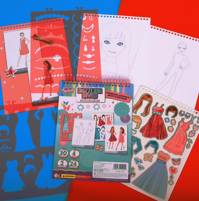 Image of STRIDERS Dazzling Divas Fashion Design Sketchbook | Ultimate Designer Kit | Sticker Sheet | 4 PP Stencils | 2 Color Papers | 24 Inner Sheets