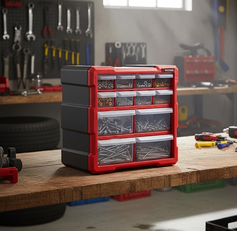 Miniatura 2 de INTERTOOL Organizador de piezas pequeñas  12 cajones extraíbles  Caja de herramientas para almacenar hardware y organización de garaje  Para