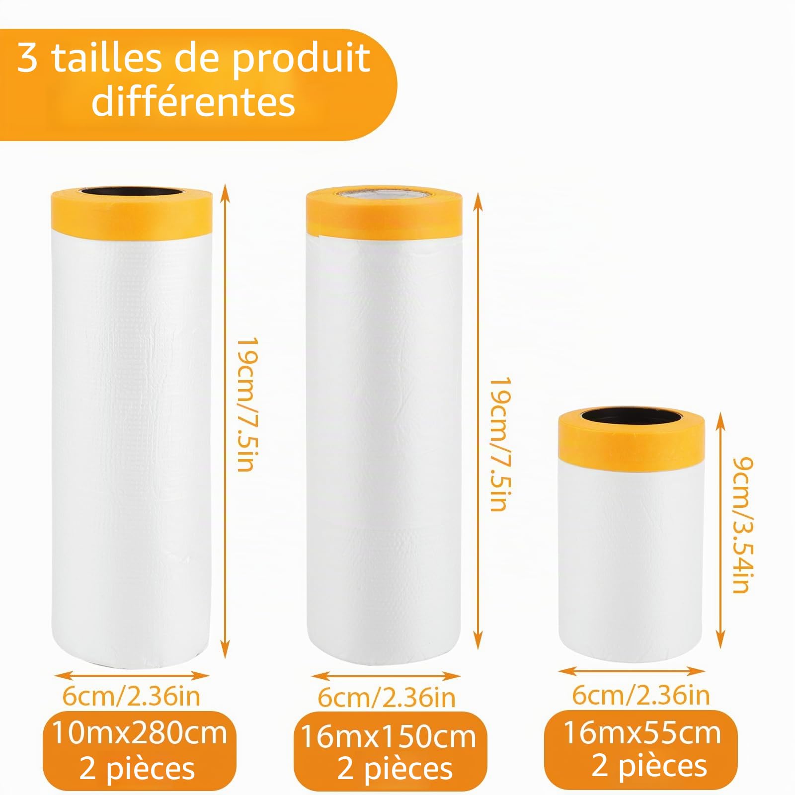6 Rouleaux Papier de Masquage Peinture,3 Tailles-280/150/55cm Bache de Protection Peinture Transparente, Masker avec Ruban de Adhésifs Masquage Peinture, pour Meuble de Protection