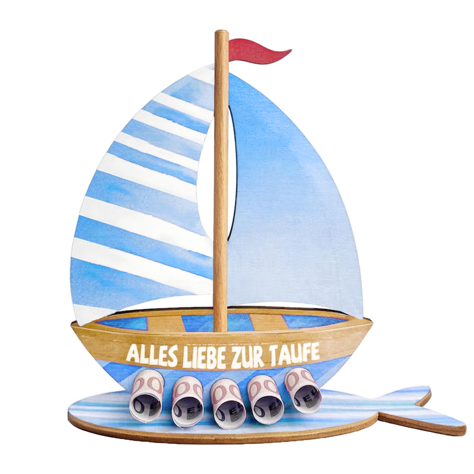 Taufgeschenke Jungen, Geldgeschenk zur Taufe - Holz Boot mit Basis, Originelle Taufe Geschenk Taufdeko für Jungen(Blau)