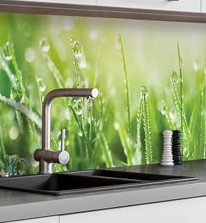 MyMaxxi Küchenrückwand selbstklebend - Matte, versteifte Spritzschutz Folie als günstige Alternative zu Glas, einfache Montage & leichte Reinigung - 60 cm hoch - Motiv: Wiese 180 x 60 cm