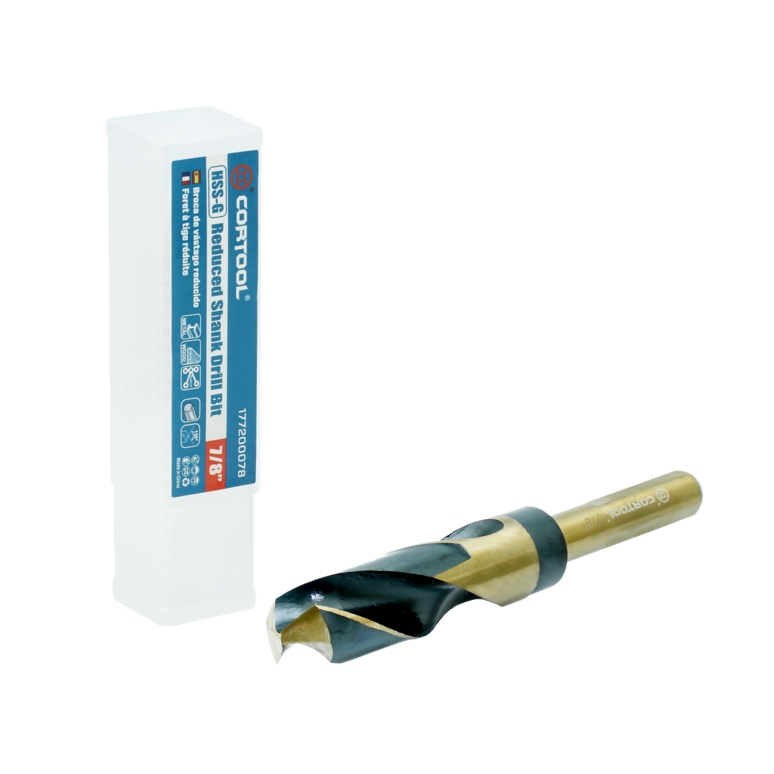 7/8 Inch Drill Bit | Reduced Shank High Speed Steel | 7/8 Drill Bit for Metal and Steel | HSS M2 Black & Gold Drill Bits with 1/2" Shank