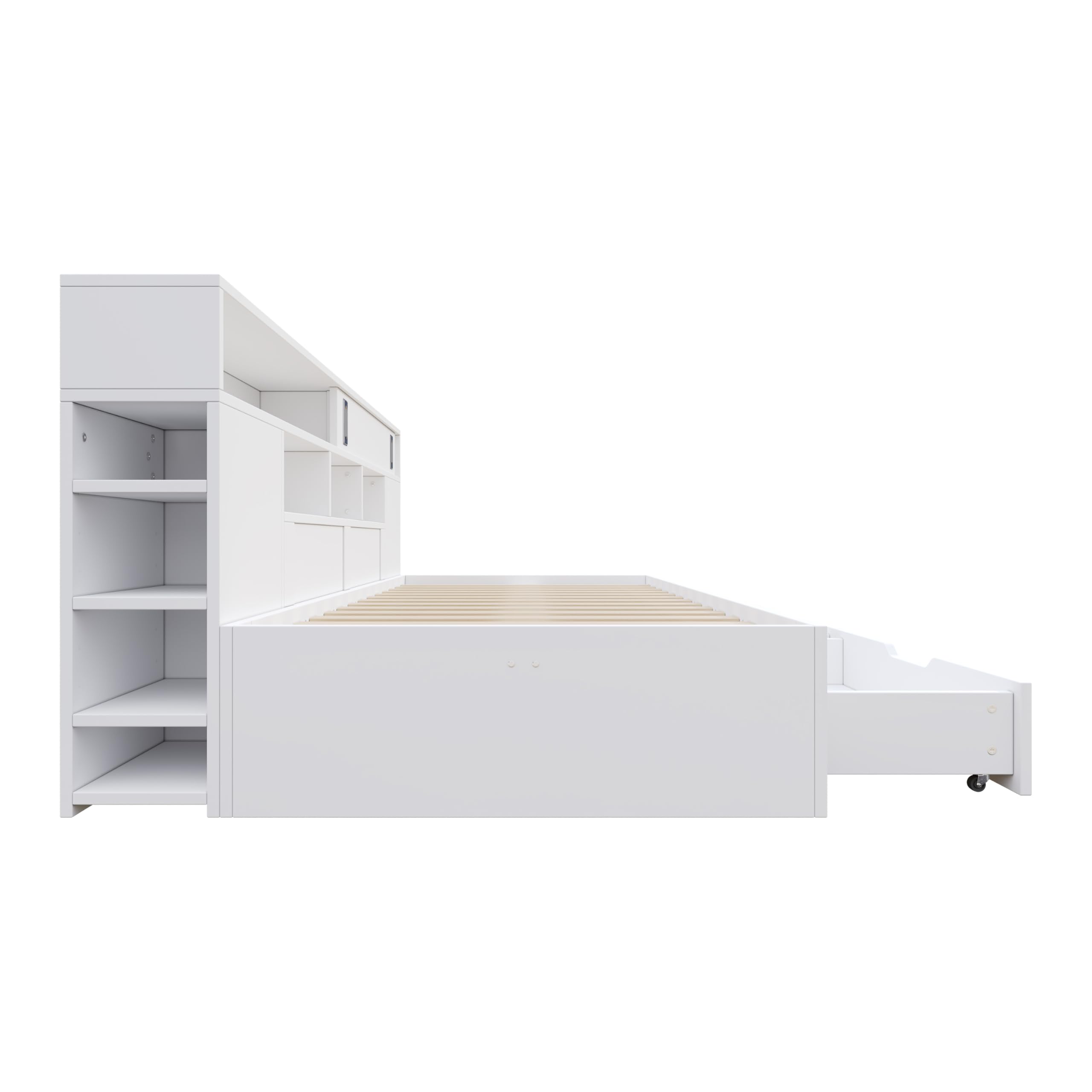 Sapgaks Lit 90 x 190 avec sommier à Lattes,Cadre de lit Coffre 90 x 190 cm,Lit Enfant Simple,avec tiroirs,étagère et Compartiment de Rangement,Matelas Non Inclus,Blanc