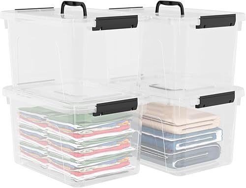 Contenedor de plástico de 17.5 L con tapas, caja de cierre transparente, 4 paquetes