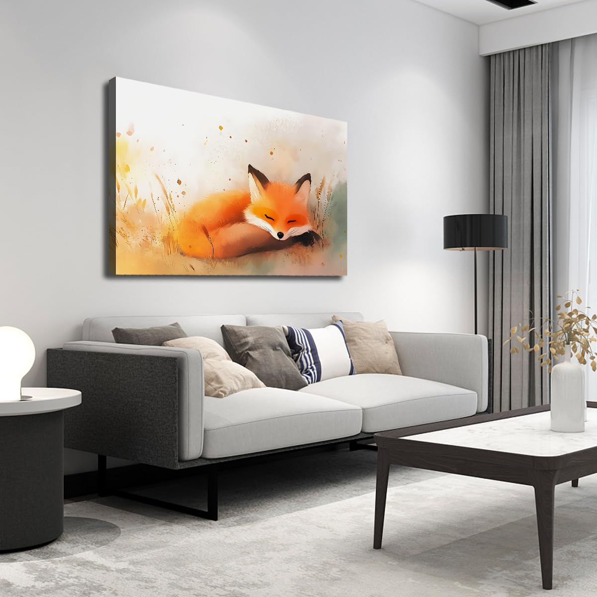 CHERHERART Portraits d’animaux rouges Œuvres d’art imprimées Décoration intérieure Toile Peinture murale Peintures mignonnes de renard endormi Affiche pour chambre de bébé 80x135cm sans cadre
