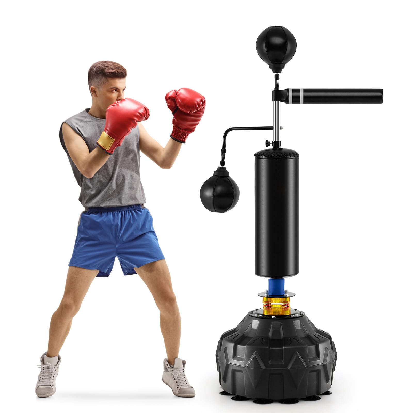 GYMAX Punching Bag Freestanding Boxing Bag Trainer with 2 Speed Balls