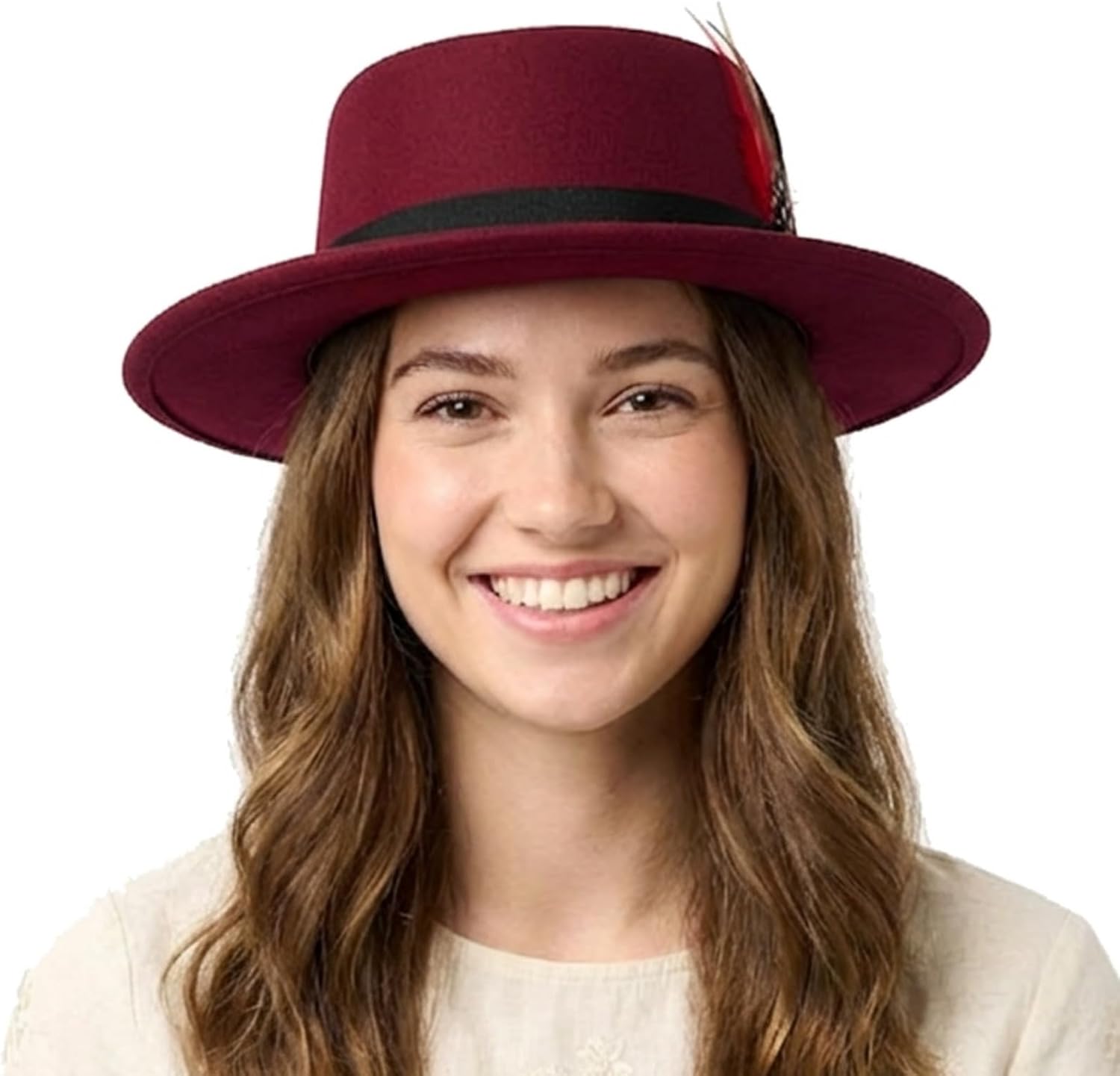 Wool Felt Fedora Hats for Women Men, Wide Brim Flat Top Hat Porkpie Hat, Jazz Hat with Feather Unisex - Image 9