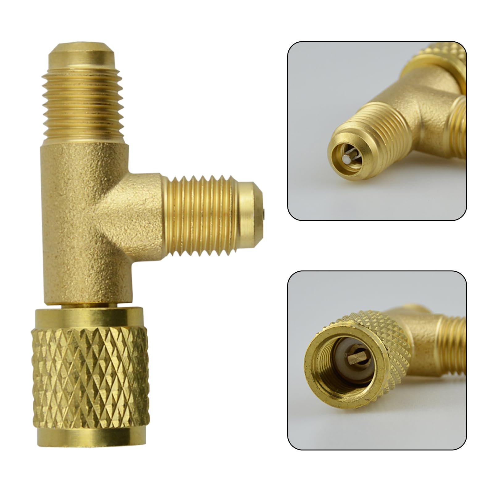 2 pezzi nucleo valvola T adattatore, inserto valvola in ottone 1/4" SAE, attacco rapido a T con nucleo valvola in ottone per R22 R12 R134, guarnizione forte resistente alla ruggine