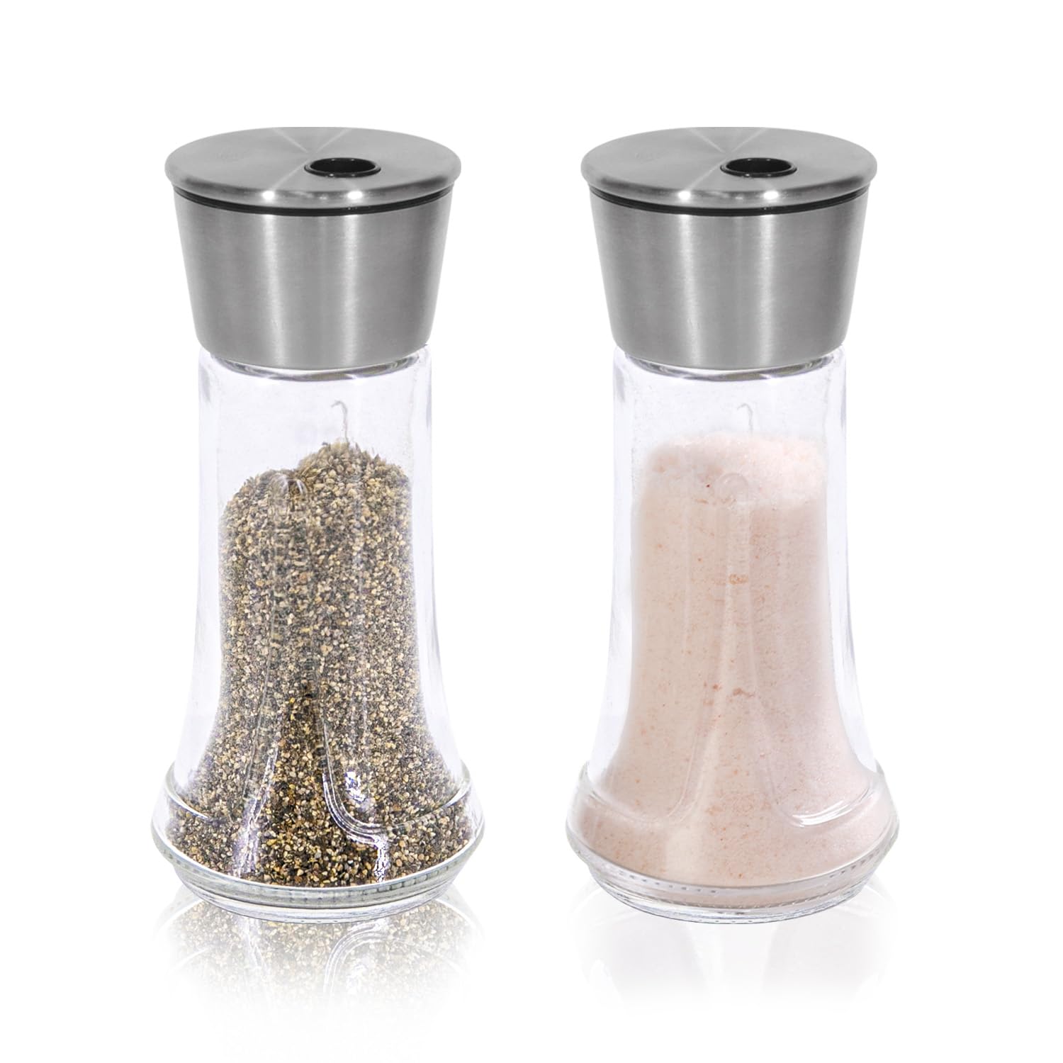 Aelga Salt and Pepper Shakers Set - 120ml Glass Salt Container Salt Shaker with Adjustable Pour Holes, Spice Shaker Spice Jar with Shaker lids, Spice Dispenser for Kitchen