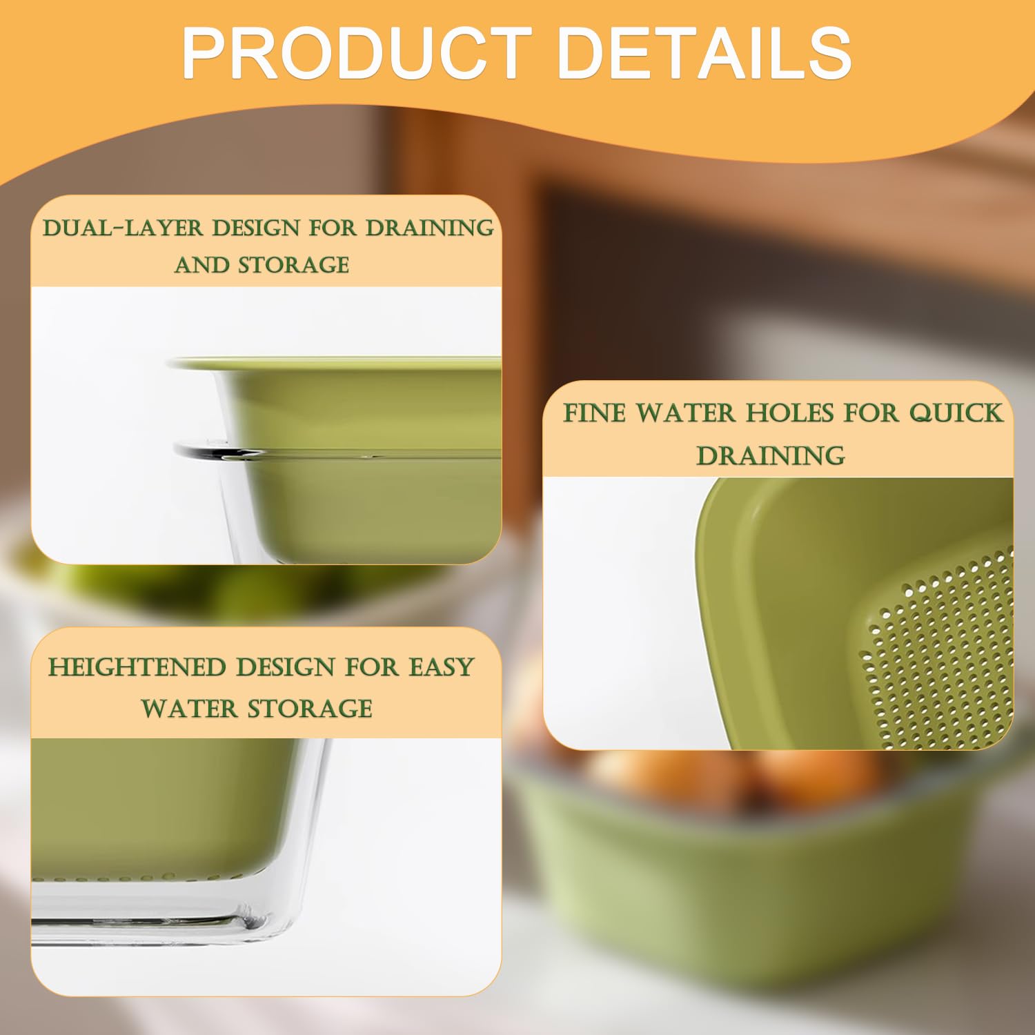 Colino Da Cucina 2 In 1 - Per Frutta E Verdura - Doppio Strato Con Coperchio - Bianco E Viola - Foto 9