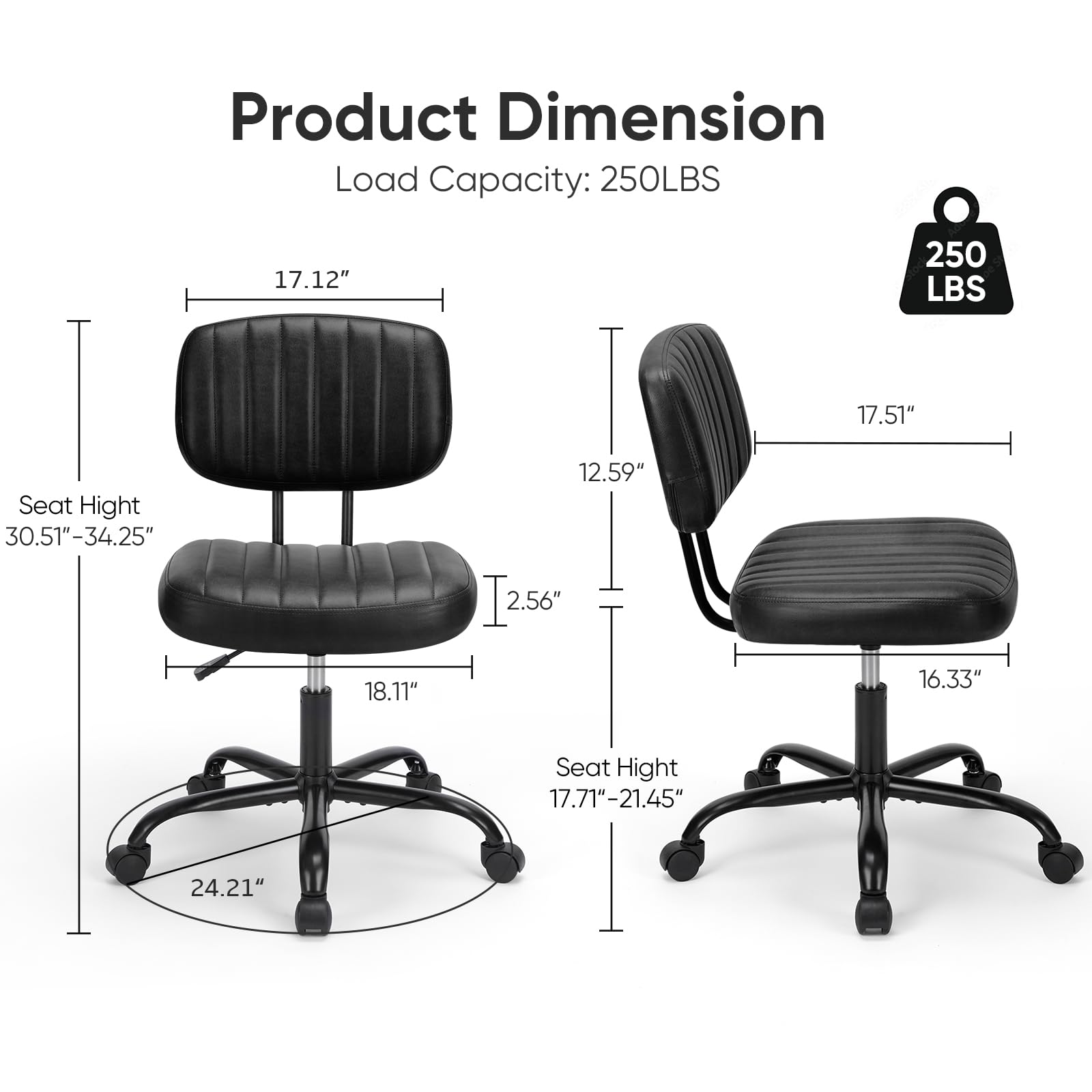NEWBULIG Comfortable Armless Office Chair Height Adjustable Desk Stools