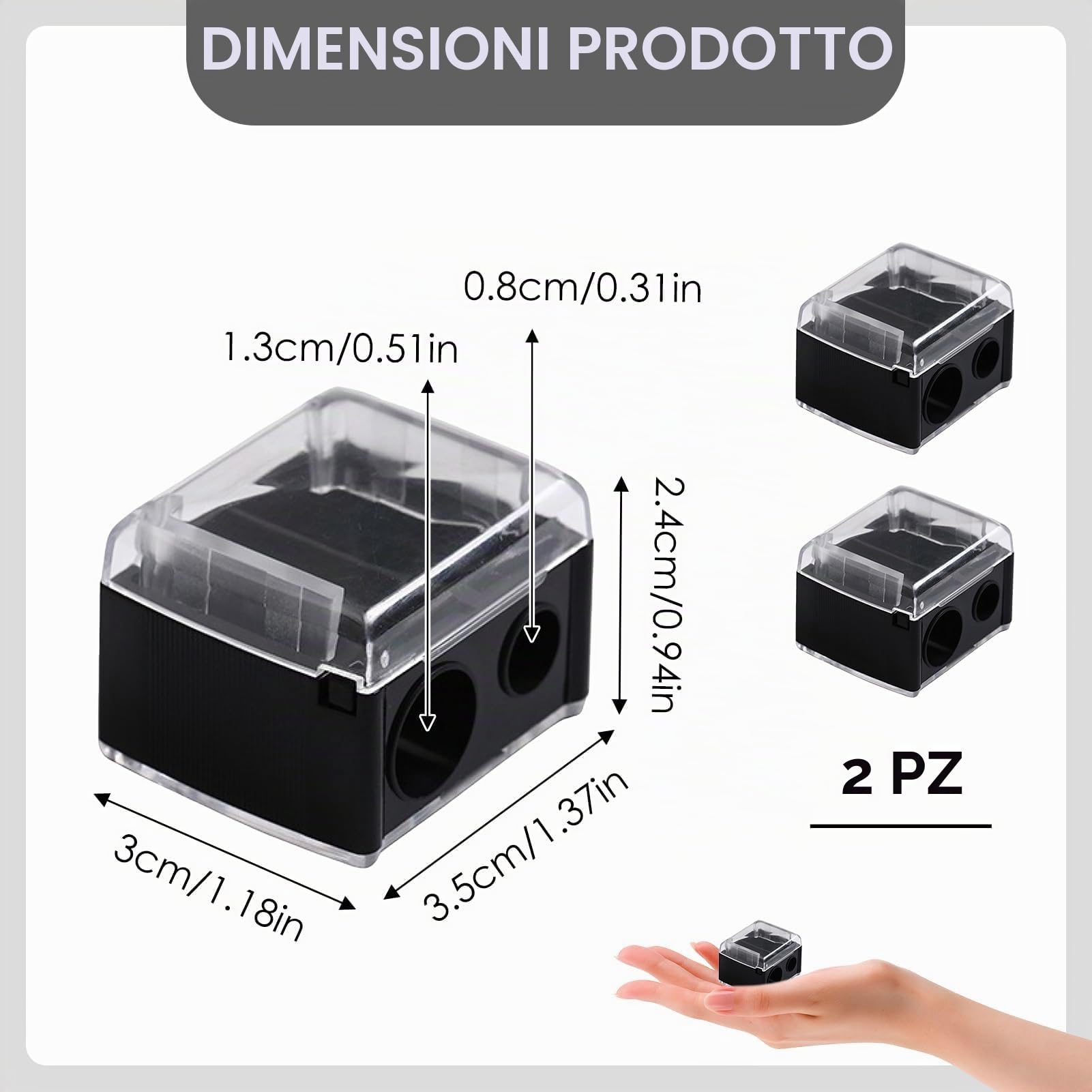 Temperamatite di Bellezza, Temperino Matita Occhi, Temperino Doppio per Matite Cosmetiche, Adatto per Eyeliner, Matita per Sopracciglia (Nero)