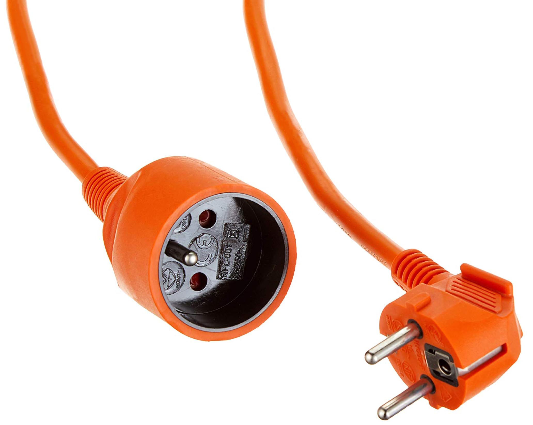 PremiumCord Cavo di Prolunga 230V con Sicurezza Bambini, Cavo di Alimentazione, Prolunga Schuko, Presa a Spina Tipo E, Arancia, 40 m
