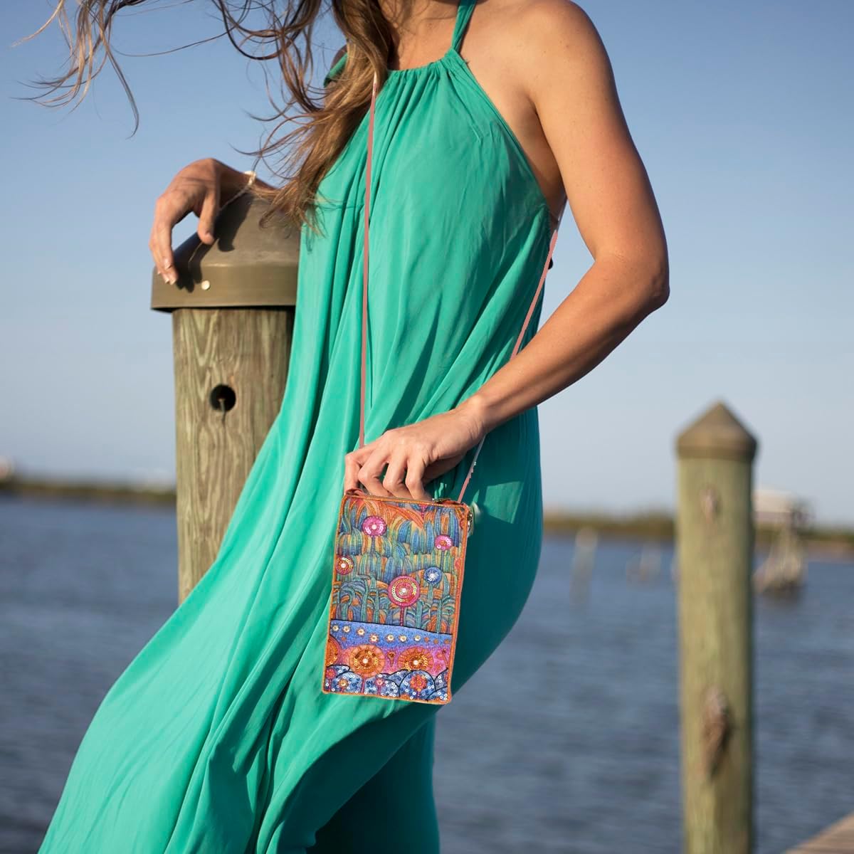 Bamboo Trading Company BTC Fantasy Garden Crossbody Phone Pouch: Artisanal Beaded & Sequined Floral Bag with Secret Pocket Multicolor