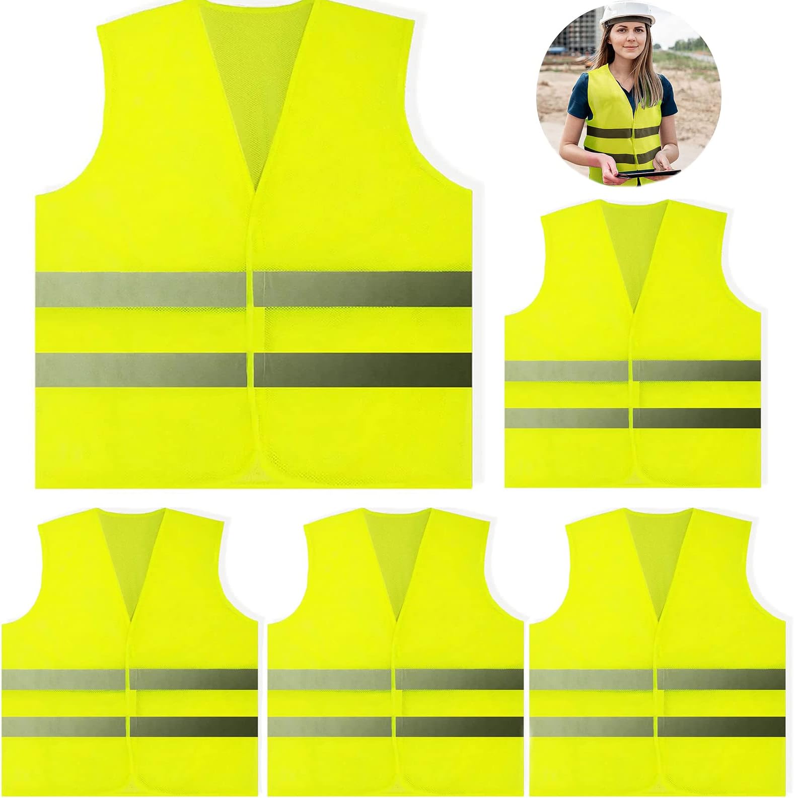 5 Pack Hi Vis Vests,Safety Vests,Standard Size Reflective High Visibility Vests,Unisex Hi Vis Jacket for Traffic Work, Running, Surveyor and Security Guard Construction Vest