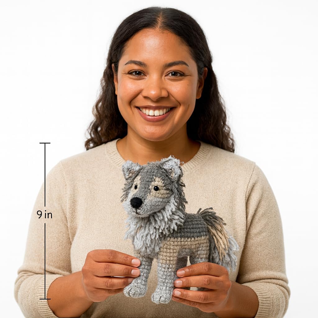 Leisure Arts Amigurumi Wolf Crochet Pattern, Step-by-Step Beginner Friendly Amigurumi Instructions, Color-Coded Charts, Stuffed Crochet Wolf