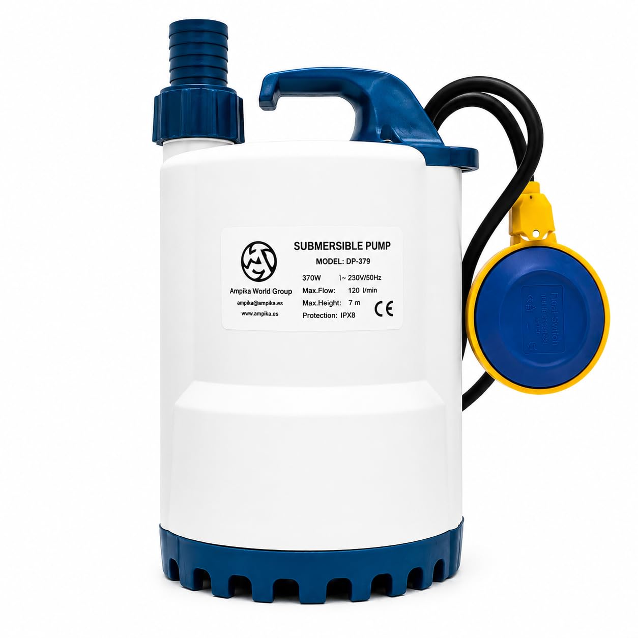 Ampika Bomba Sumergible DP-379 Multiusos Flotador 0.37kW | Profundidad máxima de inmersión de 3 metros