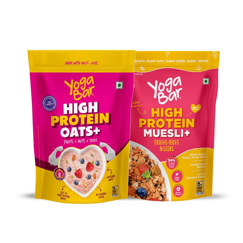 Image of Yogabar Super Protein Muesli And Oats Fruit & Nuts 850G each Combo|25% Dry Fruits,Nuts And Seeds|Healthy Breakfast Cereals|Gluten Free|Antioxidant Rich|Healthy Food For Breakfast|Protein Rich