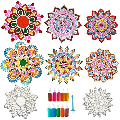 MLOLM Wooden Rangoli Sand Art Kit - 6-Piece Reusable DIY