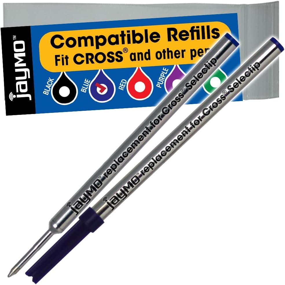 Jaymo Replacement for Cross Selectip 8521 - Measures 4.375 in / 111 mm Long - Gel Rolling Ball Pen Refill - 2 Blue