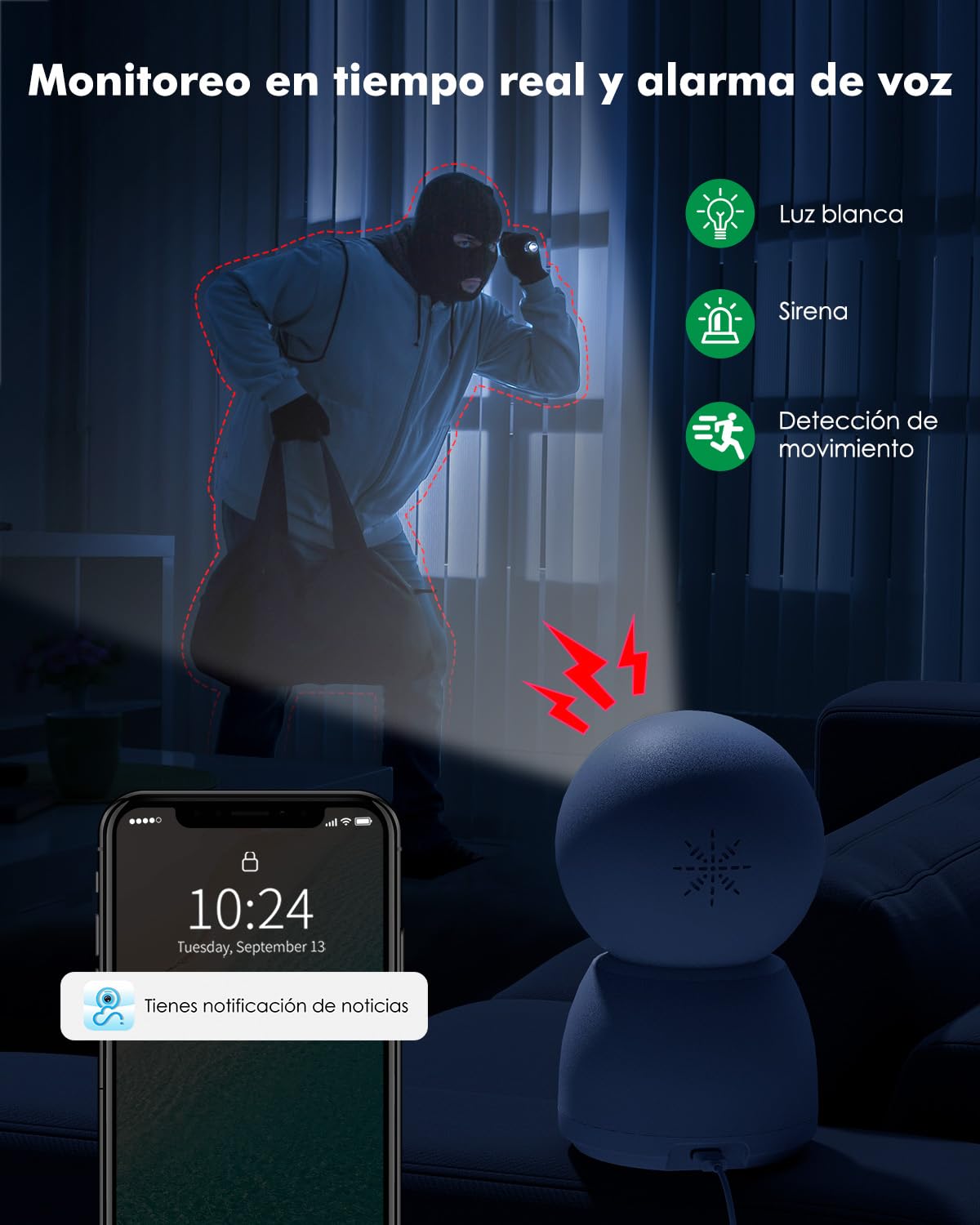 YESYAMO Cámara Vigilancia WiFi Interior 2.5K 4MP, Camaras Vigilancia Domicilio con 2.4G/5G WiFi 360° Cámara de Seguridad para bebé, Perro, Visión Nocturna, Seguimiento Automatico, Detección AI